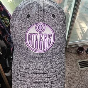 NHL Oilers Gray and Purple Hockey Fights Cancer Cap